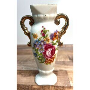 Vintage Floral Ceramic Wall Pocket With Gold Handles Made In Japan Decorative